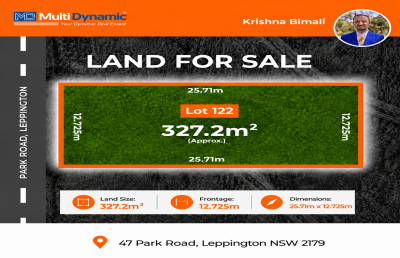 LAND FOR SALE - Frontage 12.7 meters  Size : 327m2, Park Road Leppington 